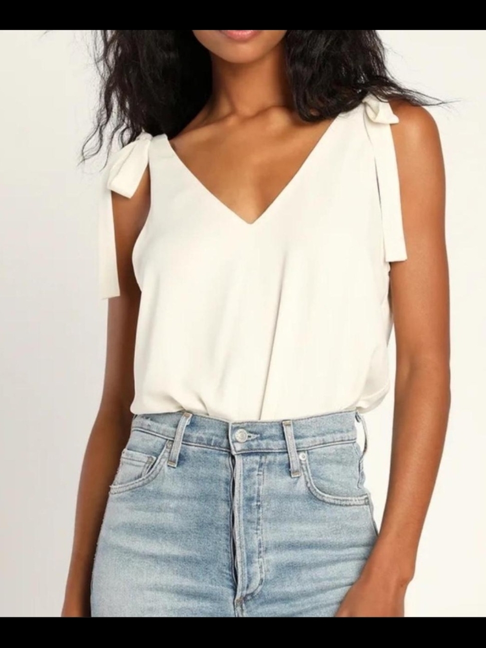 Tie-Shoulder V-Neck Sleeveless Top - White